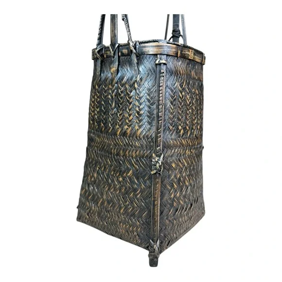 Japanese Antique Braided Bamboo Work Woven Basket Flower vase IKEBANA